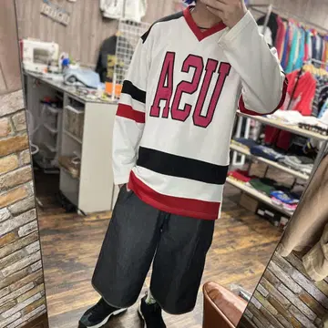 CHECK USA 로고 긴팔 티셔츠 자수 로고 아이스하키 스트릿