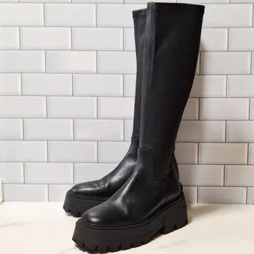 ZARA 자라 스트레치 롱 부츠 22.5 통굽 블랙