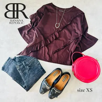 [새상품급] BANANA REPUBLIC 프릴 티셔츠 XS 브라운 면