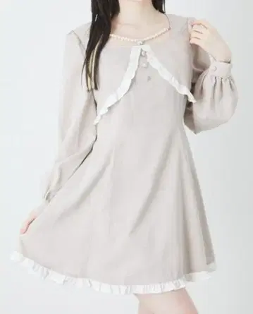 베이지 프릴 긴팔 미니 원피스