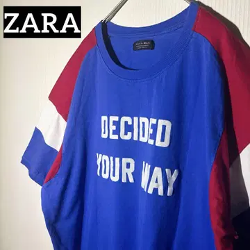 [ 개성파 구제 의류 ] ZARA 래글런 쓰리 T셔츠 블루 레드 LL