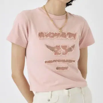 moussy PATCH DENIM 25TH 티셔츠 핑크