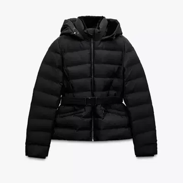 ZARA 후드 부착 벨트 아노락 다운 코트