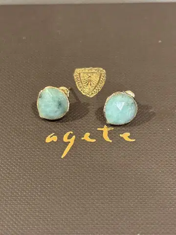 agete K10 에메랄드 귀걸이
