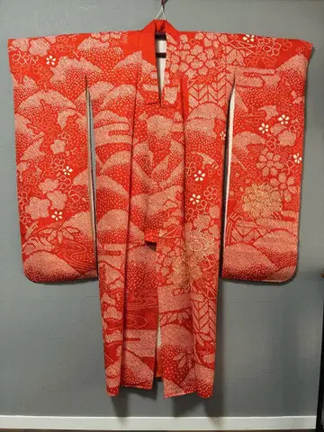 중후리소데 시보리 작은 체구 오렌지 주홍색 자수