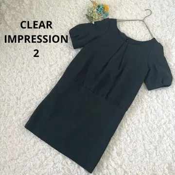 클리어 임프레션 울 원피스 반팔 무릎 기장 퍼프 슬리브 짙은 녹색 2