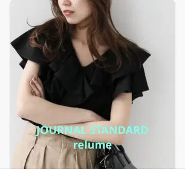 저널 스탠다드 리룸 반팔 V넥 프릴 풀오버 F 블랙