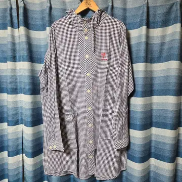 후드 부착 깅엄 체크 셔츠
