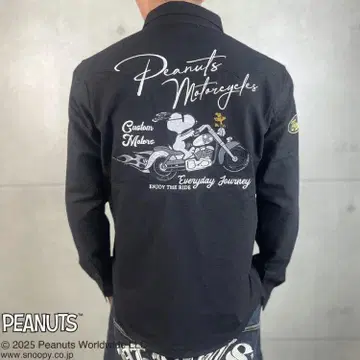 스누피 x FLAGSTAFF 콜라보 셔츠 453004 블랙 XL 바이크