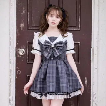 LIZLISA 체크 세일러 셋업 그레이 블랙