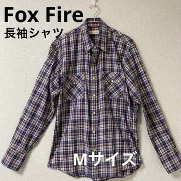 [Foxfire] 체크 무늬 (오렌지 네이비) 긴팔 셔츠 M 컨트리풍