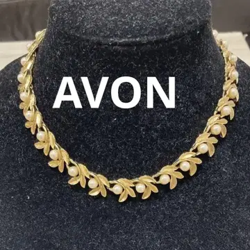 목걸이 골드 펄 장식 빈티지 AVON 레트로 리프 에이본