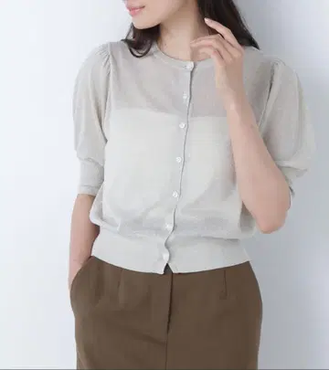 내추럴 뷰티 베이직 하프 슬리브 라메 가디건