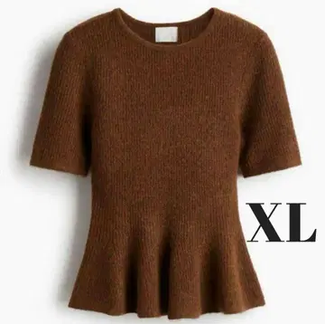H&M 페플럼 니트 RIB-KNIT PEPLUM TOP 브라운 XL