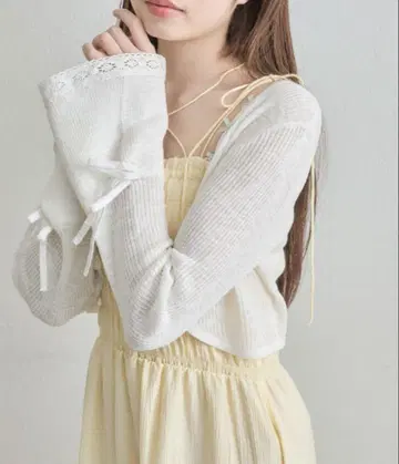 OLIVE des OLIVE 소매 리본 볼레로 화이트 가디건