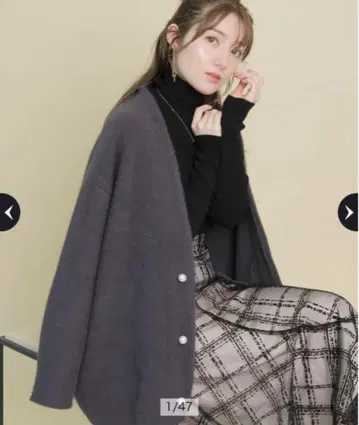 Apuweiser-riche 펄 포함 FOX 혼방 니트 미들 코트