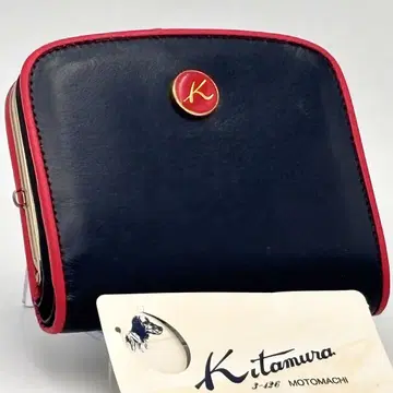 Kitamura 키타무라 가마구치 동전 지갑 지갑 컴팩트 네이비 x 레드
