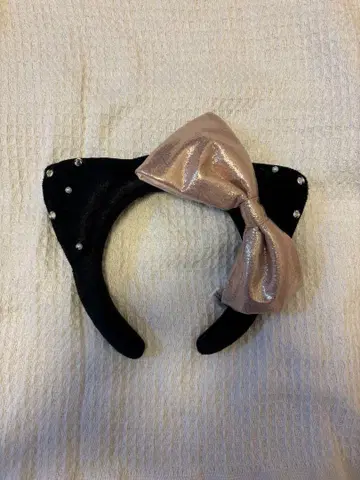 고양이 귀 머리띠 블랙과 핑크 리본