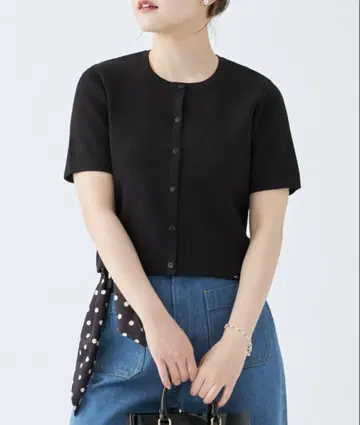 IENA 도트 버튼 반팔 니트 가디건 블랙