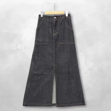 동백꽃 앞 슬릿 데님 롱 스커트 베이커 스커트 블랙 L