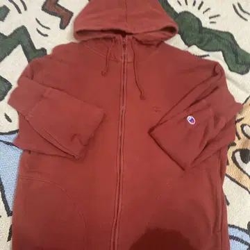 Champion 빨간색 풀 지퍼 후디 X-LARGE