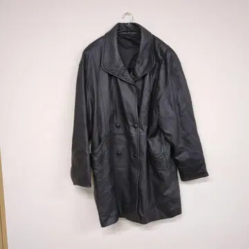 블랙 가죽 더블 브레스트 코트