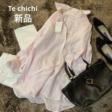 택 포함 새상품*테치치 프렌치 린넨 셔츠 긴팔 핑크 튜닉 기장 루즈핏