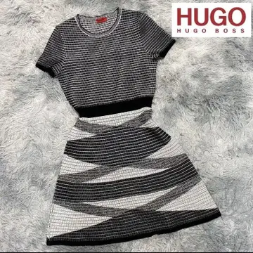 HUGO BOSS 휴고보스 니트 원피스 기하학 패턴 모노톤 반팔