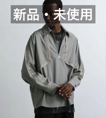 [ 새상품 ] HARE 자카드 라인 하프 지퍼 셔츠 그레이 택 포함