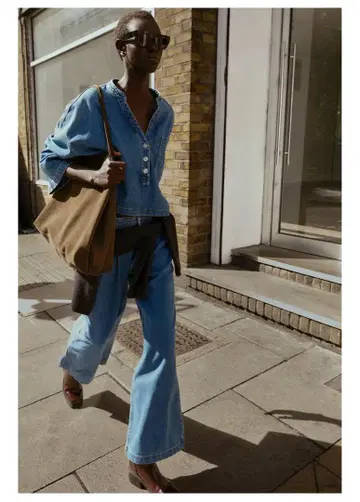 ZARA 데님 셔츠 데님 스탠드 카라 셔츠
