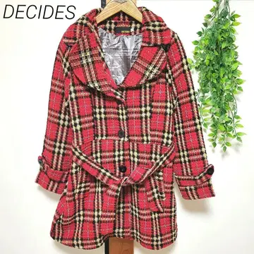DECIDES 체크 타탄 체크 코트 빨간색 레드 크리스마스