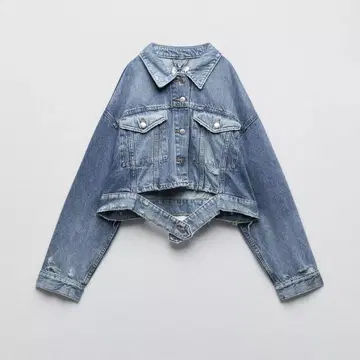 Zara 크롭 스트레이트 핏 데님 자켓 L