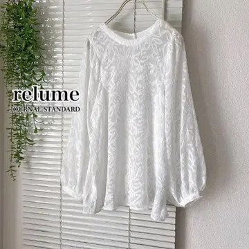 relume 자카드 개더 블라우스 2WAY 시어 레이스 셔츠 화이트