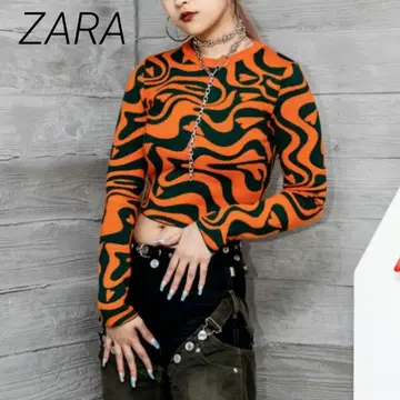 ZARA 자라 자카드 니트 스웨터 크롭 기장 숏 기장