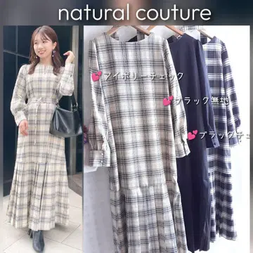 natural couture 탈부착 펄 장식 밑단 플리츠 체크 원피스