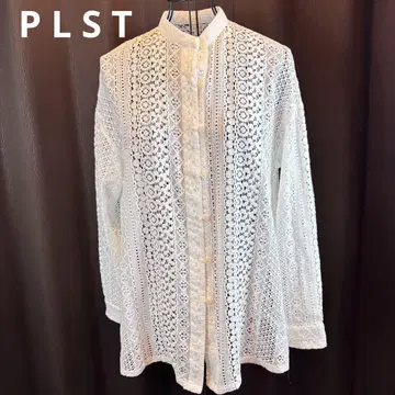PLST 플라스테 화이트 레이스 셔츠 긴팔 오버 사이즈 스탠드 카라 멋짐