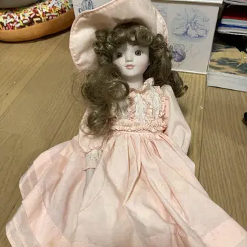 핑크 드레스의 브라운 헤어 인형