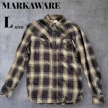 구제 의류 MARKAWARE 마카웨어 긴팔 셔츠 체크 무늬 브라운 L