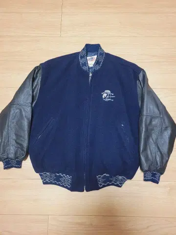90s NICE-LEAGUE 울 가죽 자켓 단기장