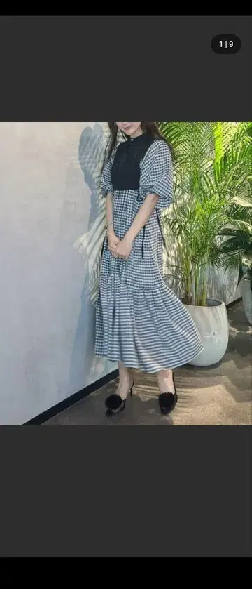 깅엄 체크 반팔 셔츠 원피스