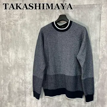 새상품 TAKASHIMAYA 클레이지 패턴 크루넥 캐시미어 니트 S