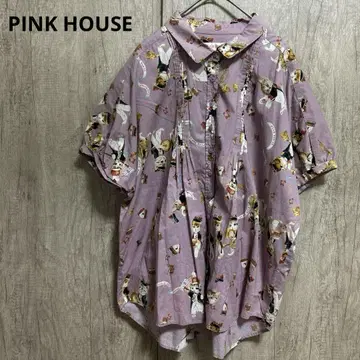 PINK HOUSE 프린트 패턴 반팔 셔츠 고양이 무늬