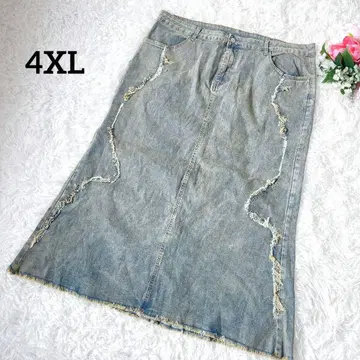 빅 사이즈 데님 롱 스커트 데미지 가공 4XL 빈티지 5463
