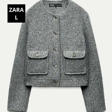 ZARA L 가을 상품 자켓 아우터 그레이 노카라 자켓