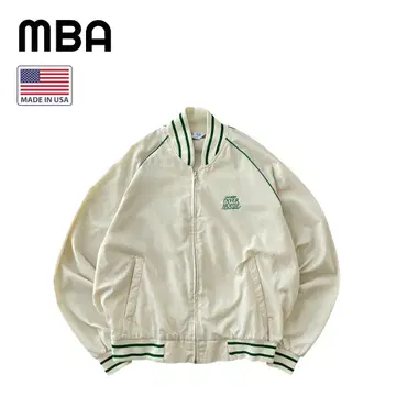 새상품급 MBA 90s USA제 자수 배색 리브 코튼 자켓 블루종