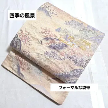 A 사계절 풍경 금은사 산 청해파 육통 순수 실크 포멀 후쿠로 오비