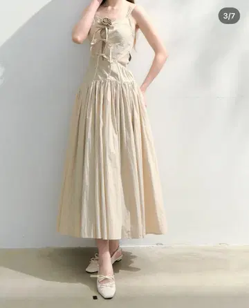 ribbon slit summer one-piece beige