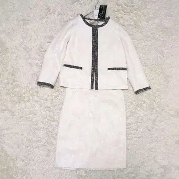 택 포함 새상품 드레스라보 트위드 노카라 스커트 셋업 S