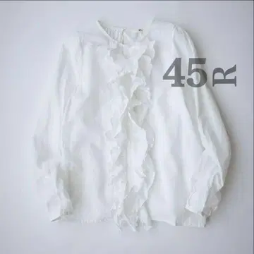 [ 새상품 ] 45R 카디 프릴 블라우스 수제 직조 일본제 화이트 M