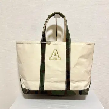 L.L.Bean 라지 카모플라쥬 토트백 가죽 핸들 부착 캠핑 대용량